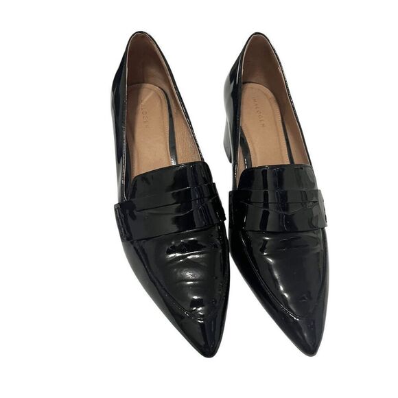 Halogen Isabelle Pointed Toe Patent Leather Heeled Loafers Upper Block Heel Size - Picture 2 of 6